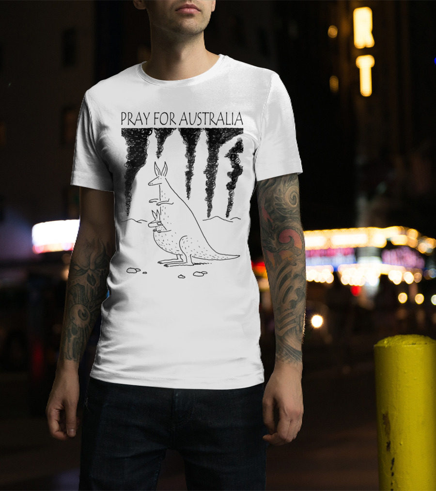 Pray For Australia Kangaroo Mother And Baby With Dark Smoke T-Shirt