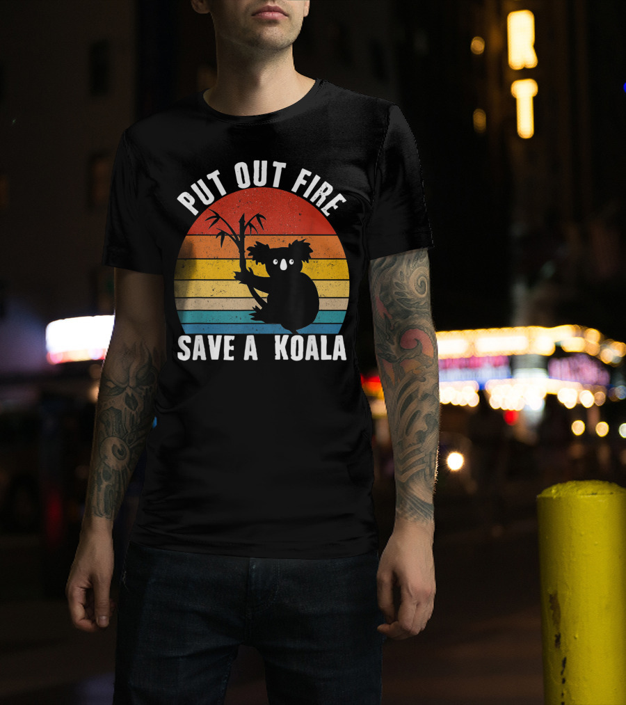 Vintage Put Out Fire Save A Koala Retro Sunset T-Shirt