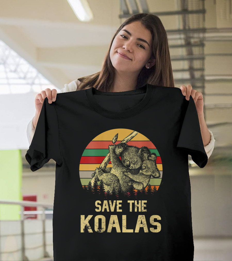 Save The Koalas Vintage Animal Sunset Stripe Forest T-Shirt