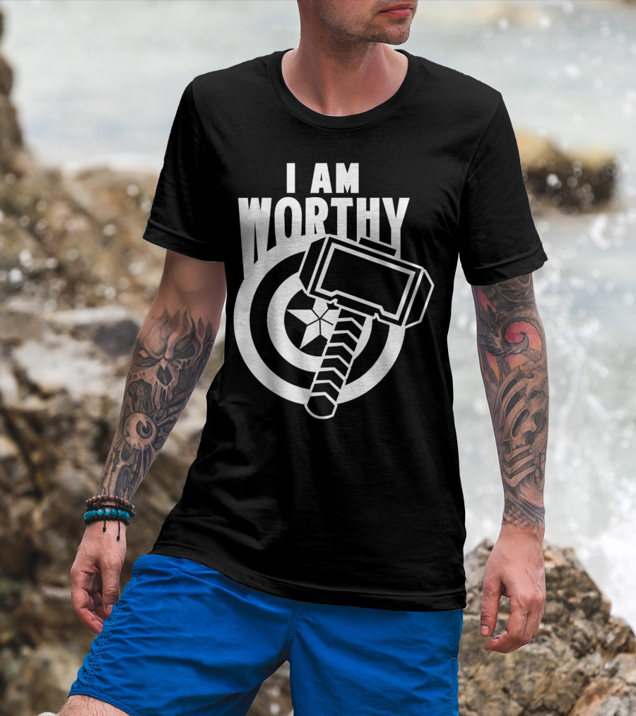 Captain America I Am Worthy Avengers Endgame Mjolnir Shield T-Shirt