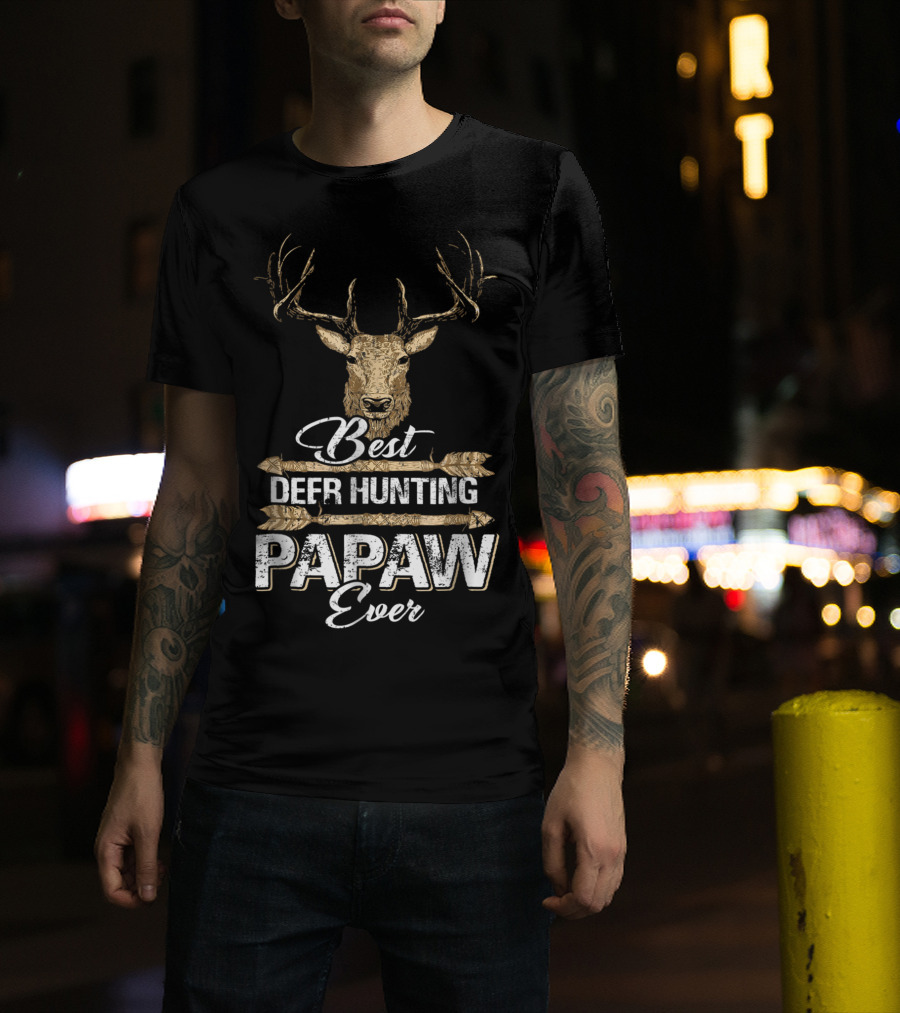 Best Deer Hunting Papaw Ever Father's Day Gift Idea Stag Head T-Shirt
