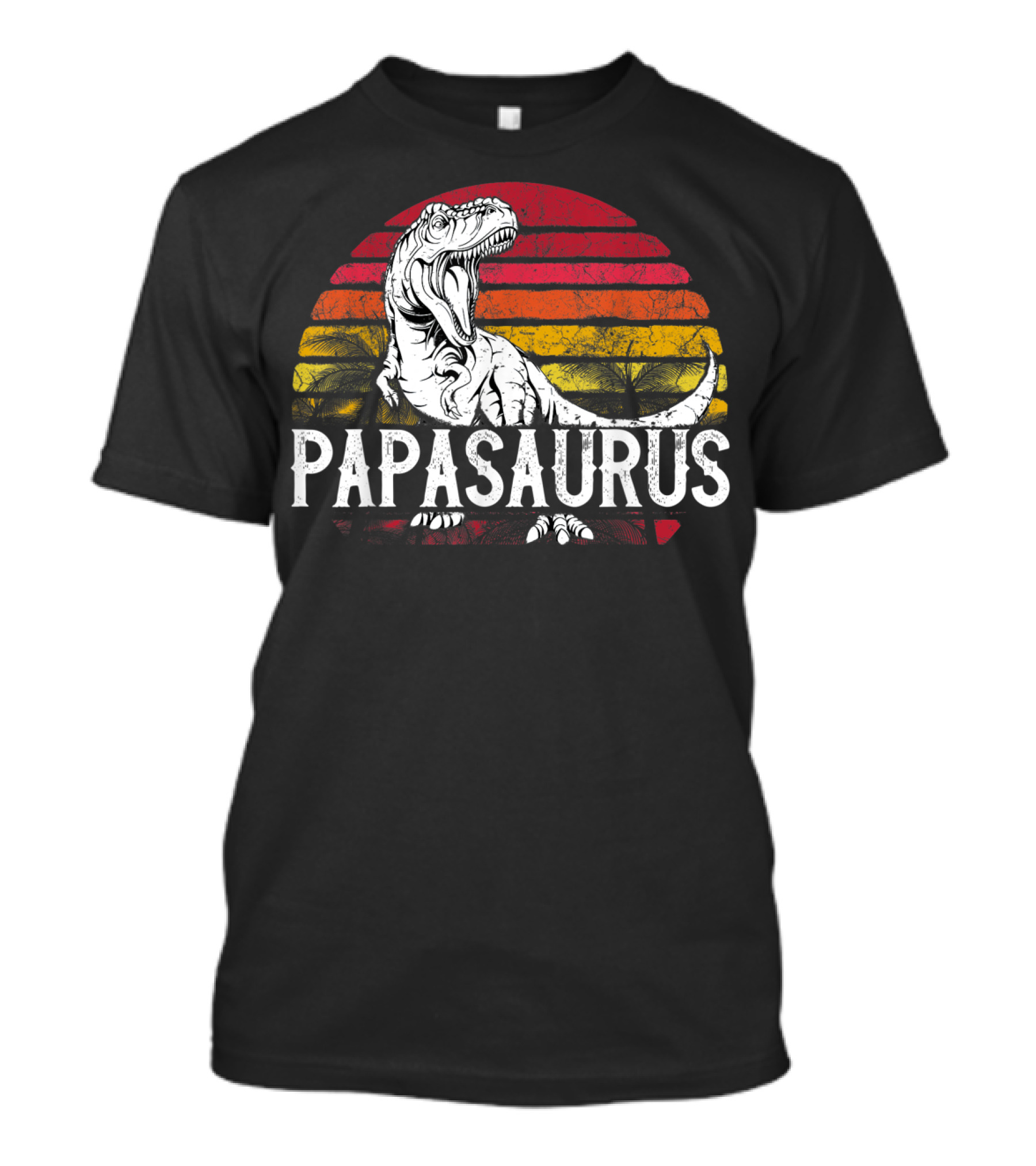 Mens Father's Day Papasaurus Dinosaur Retro Sunset T-Shirt