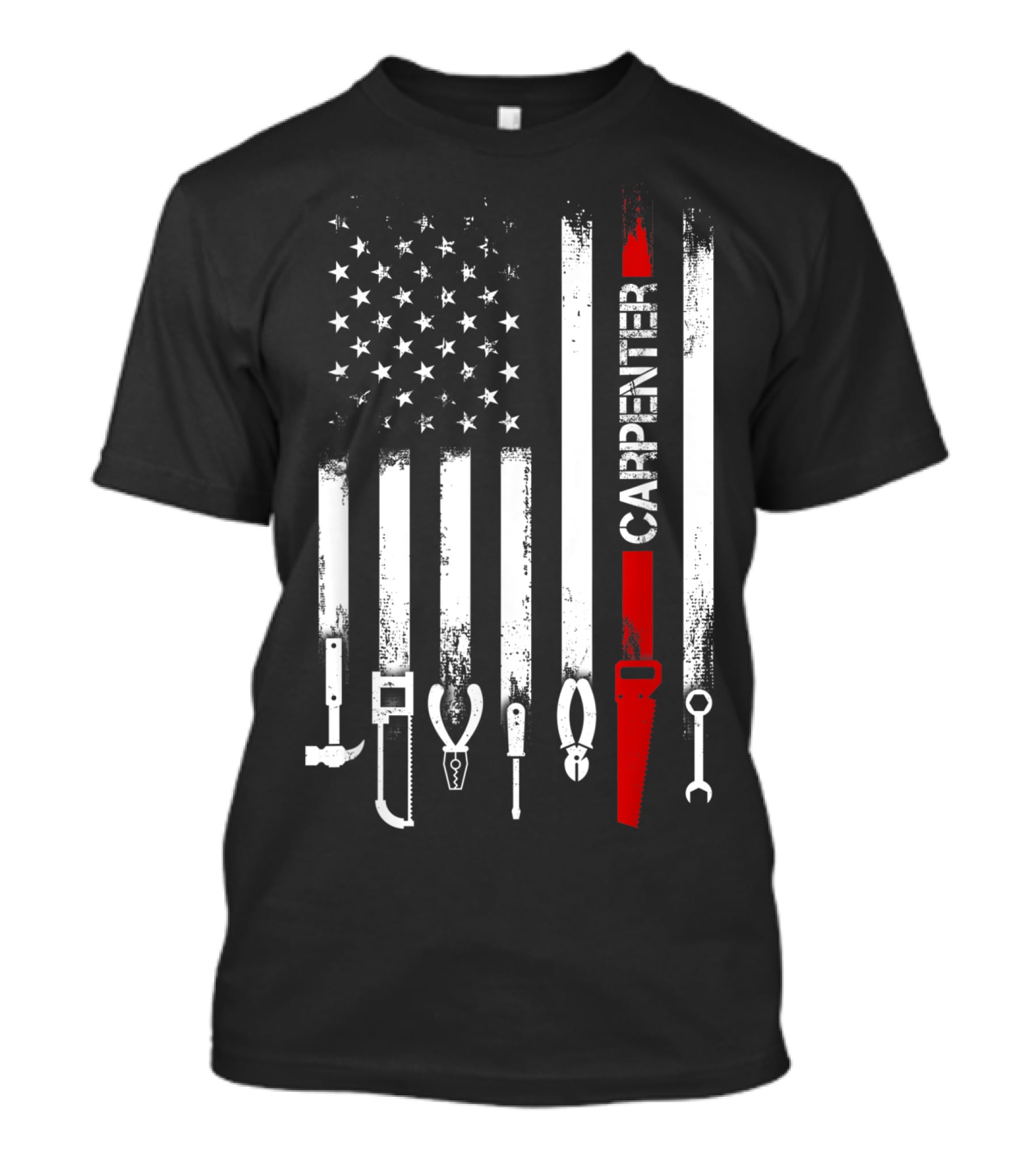 American Flag Carpenter Tools Vertical Stripes Saw Wrench Pliers Hammer T-Shirt