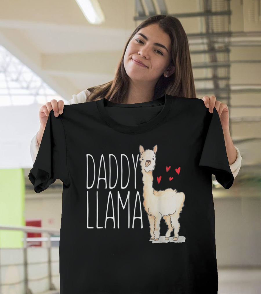 Daddy Llama Funny Matching Family Tribe Dad Hearts T-Shirt