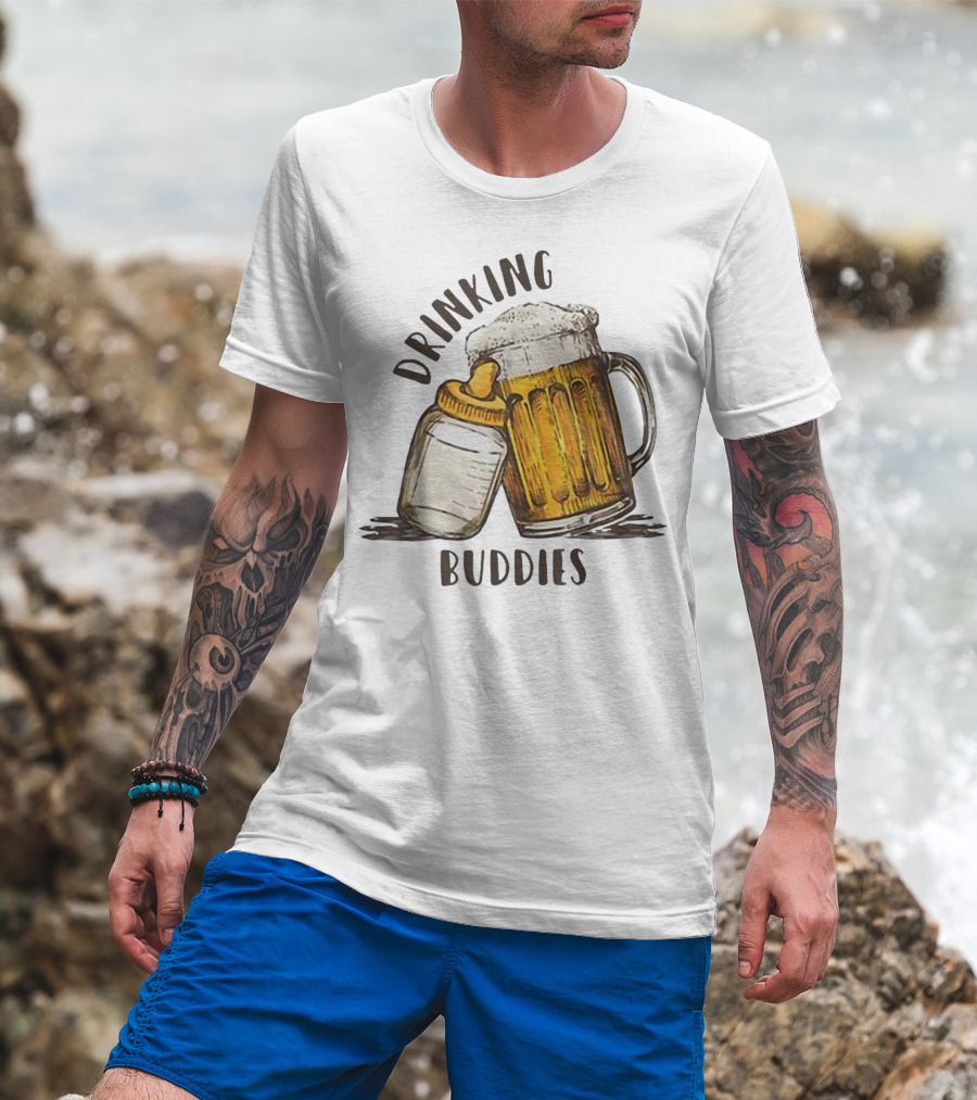 Drinking Buddies Dad And Baby Matching Beer Mug And Bottle T-Shirt