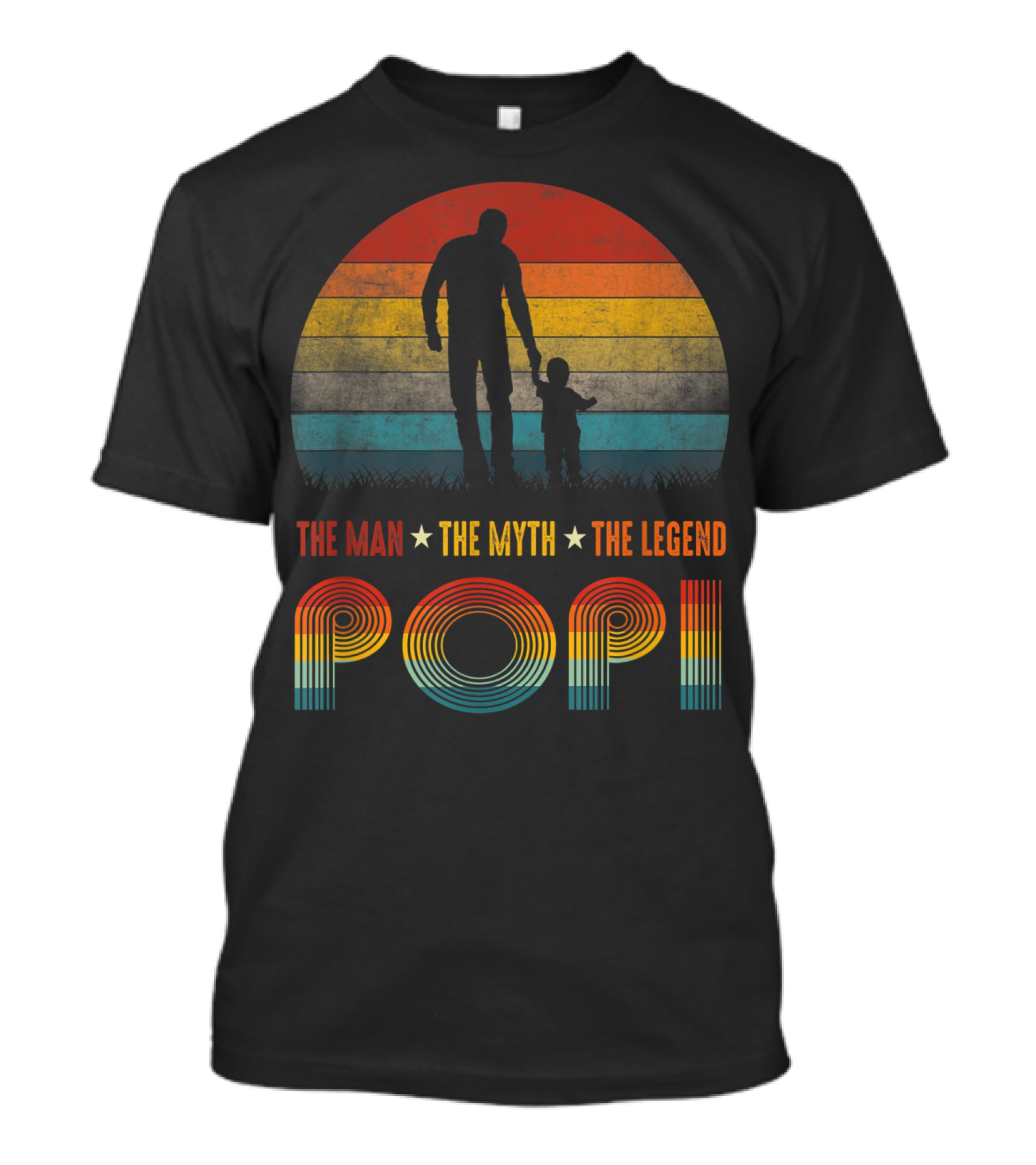 Popi The Man The Myth The Legend Vintage Silhouette Retro Sunset T-Shirt