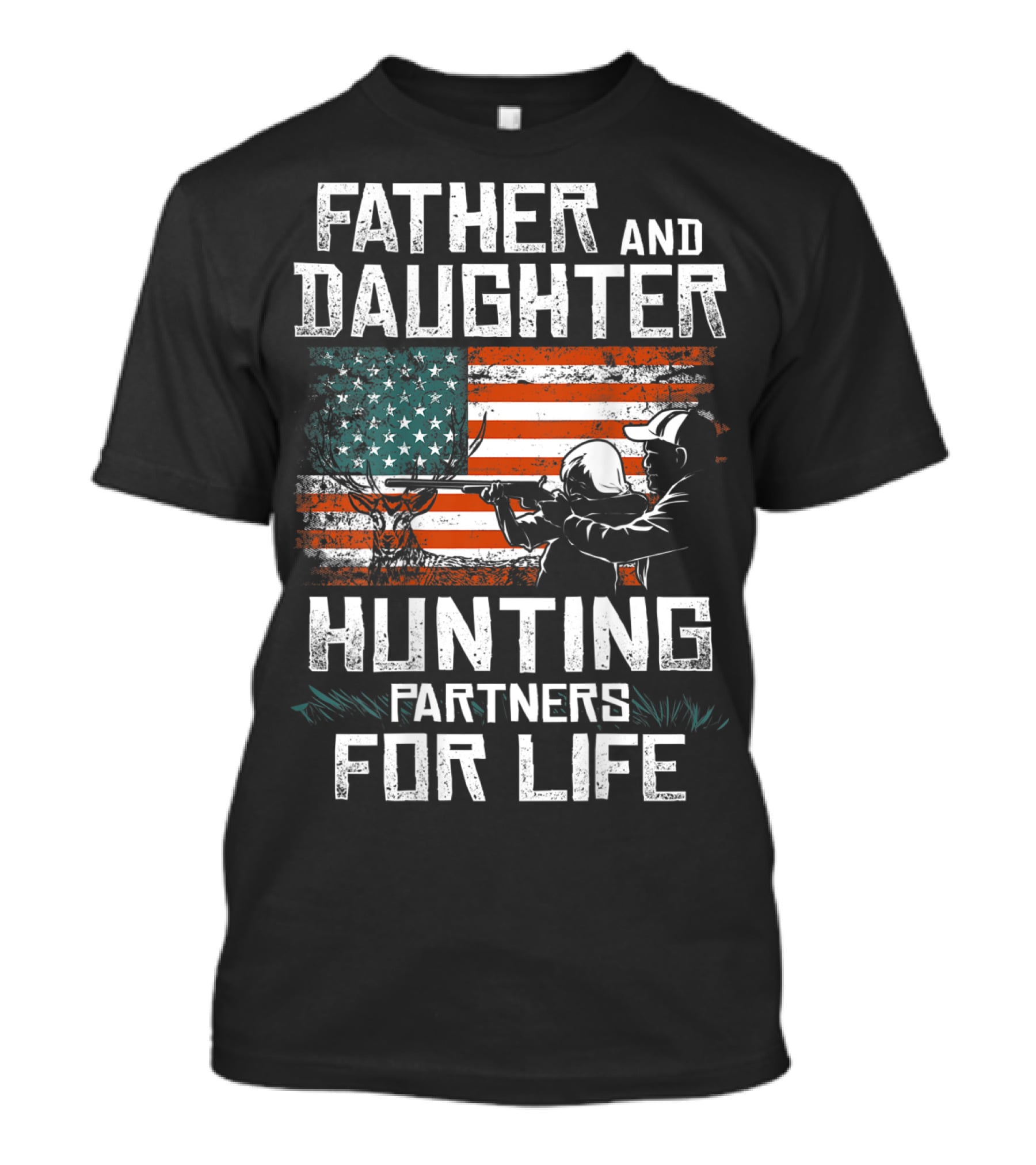 Father And Daughter Hunting Partners For Life American Flag T-Shirt