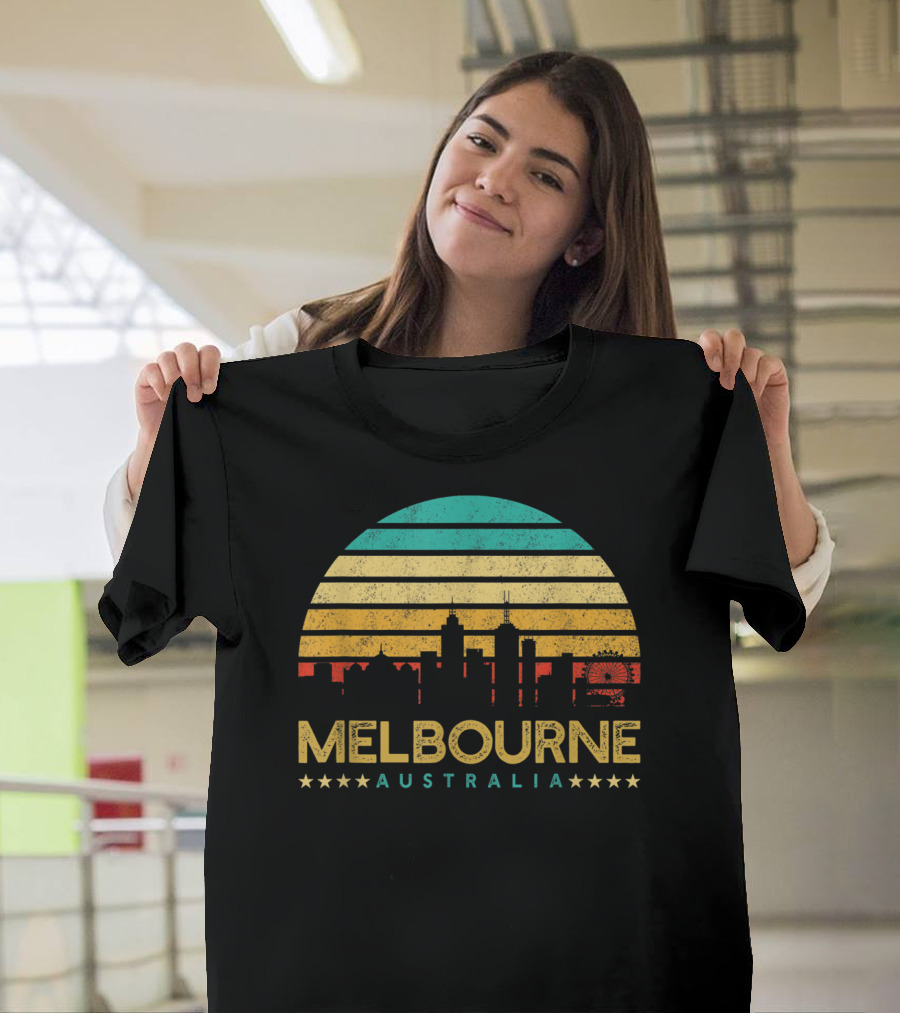 Melbourne Australia Retro City Skyline Iconic Vintage Look T-Shirt