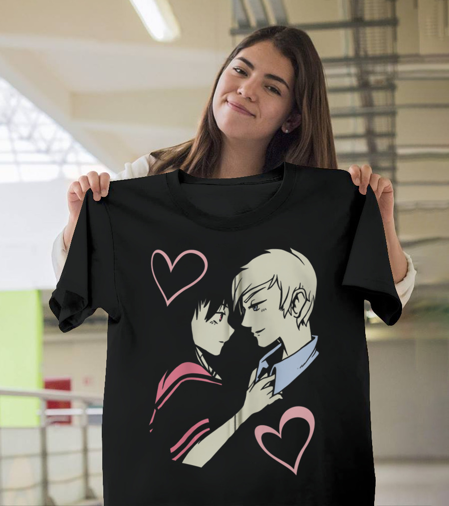 Romantic Anime Couple with Hearts T-Shirt