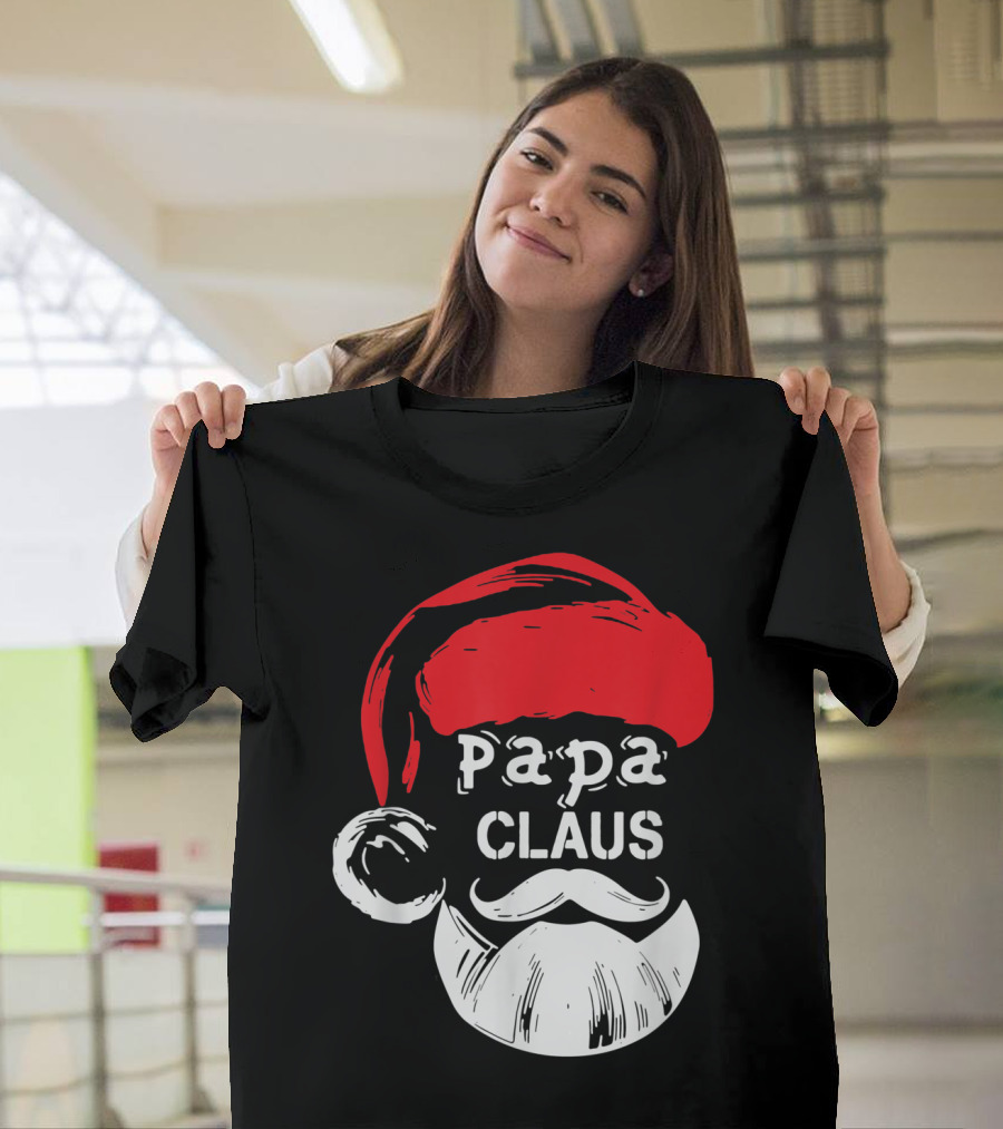 Papa Claus Santa's Hat Red Santa Beard White T-Shirt