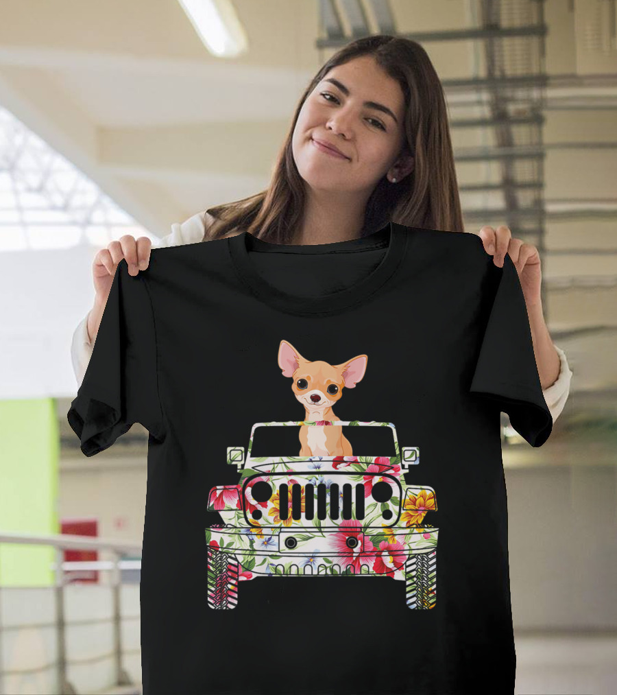 Floral Jeep Chihuahua Adventure T-Shirt