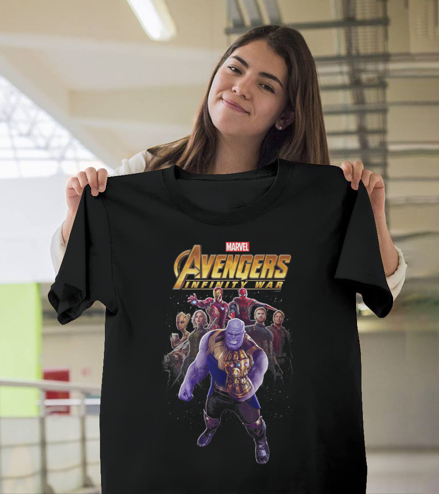Marvel Avengers Infinity War Thanos In Charge with Iron Man Spider-Man Groot Star-Lord Gamora T-Shirt
