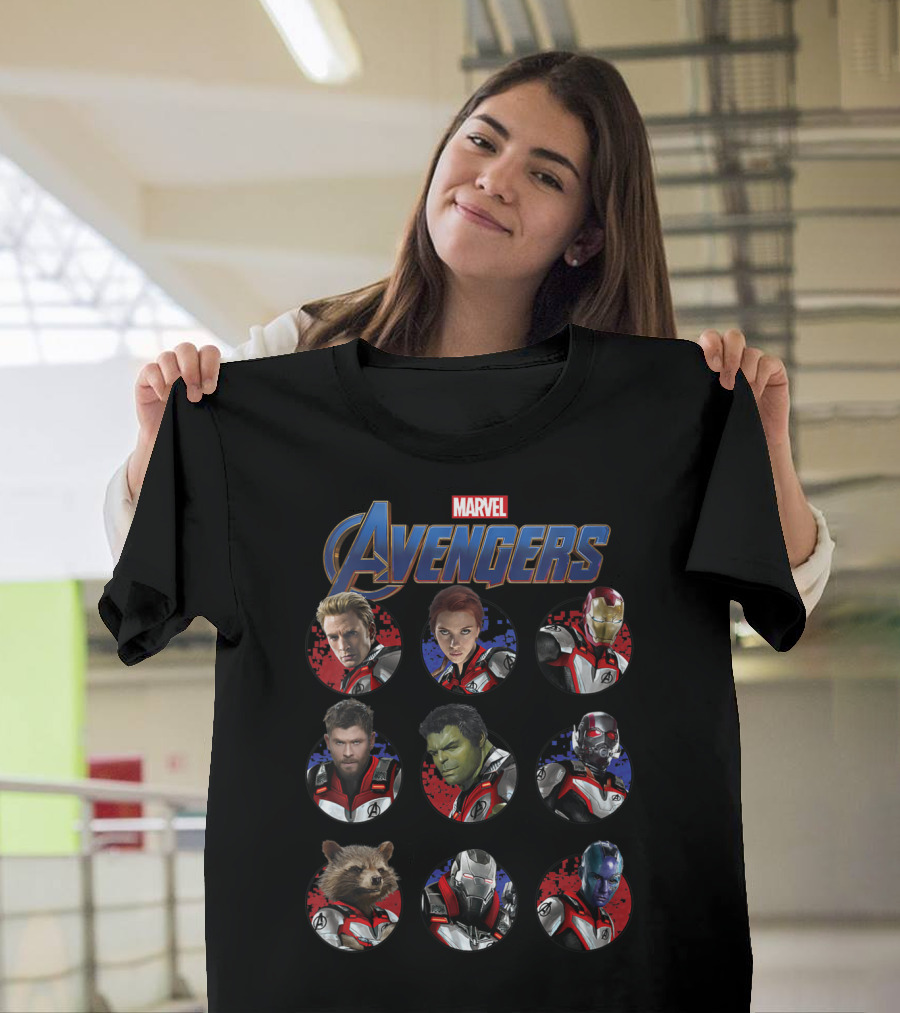Marvel Avengers Main Cast Endgame Heroes in Quantum Suits T-Shirt