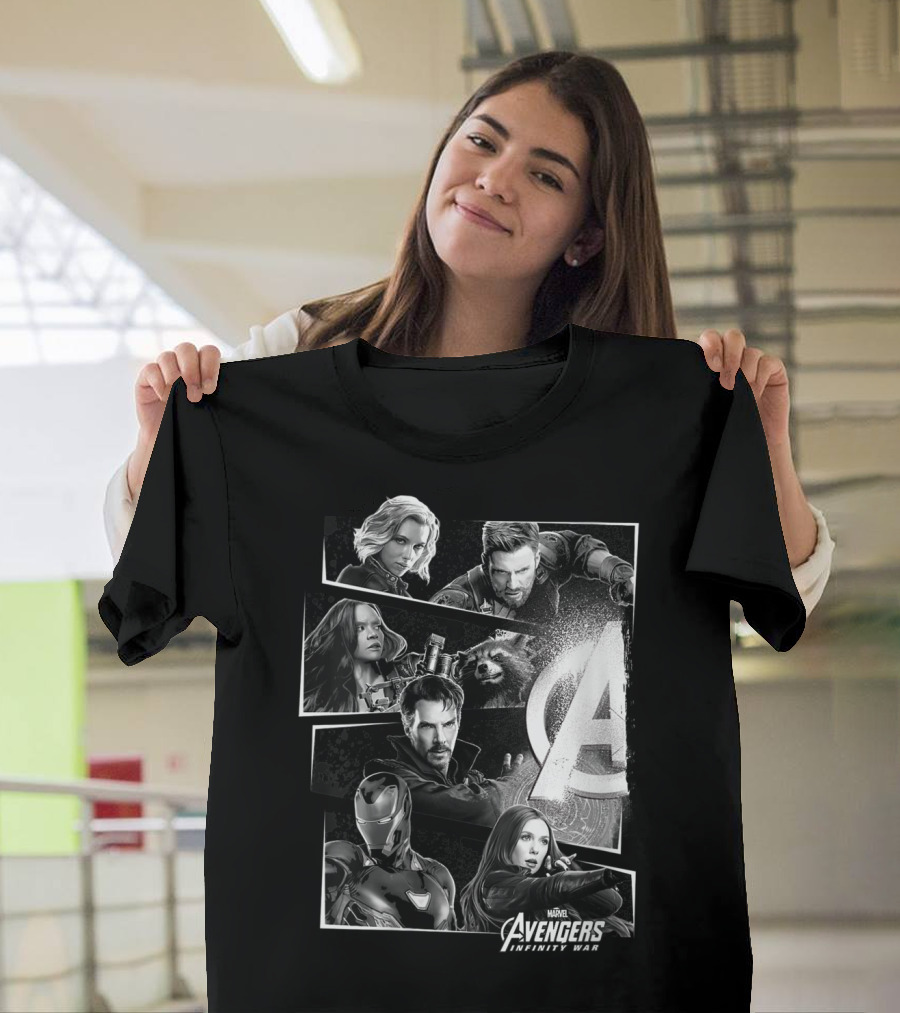 Marvel Avengers Infinity War Black Widow Captain America Iron Man Doctor Strange Scarlett Witch Rocket Raccoon T-Shirt