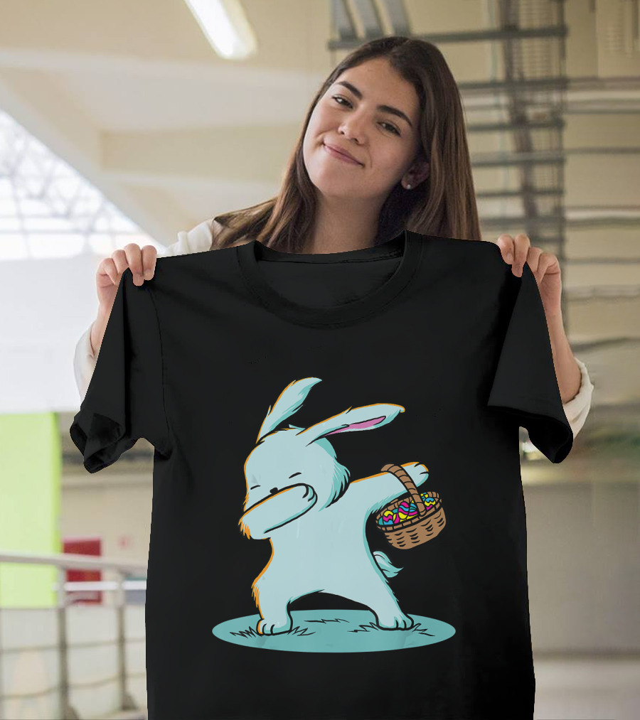 Dabbing Easter Bunny Holding Basket of Eggs T-Shirt