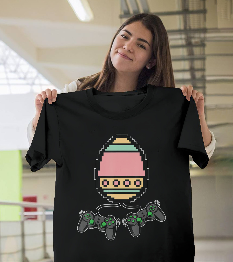 Pixel Art Easter Egg with Game Controllers Gamer Easter Girls Toddler Men Video T-Shirt
