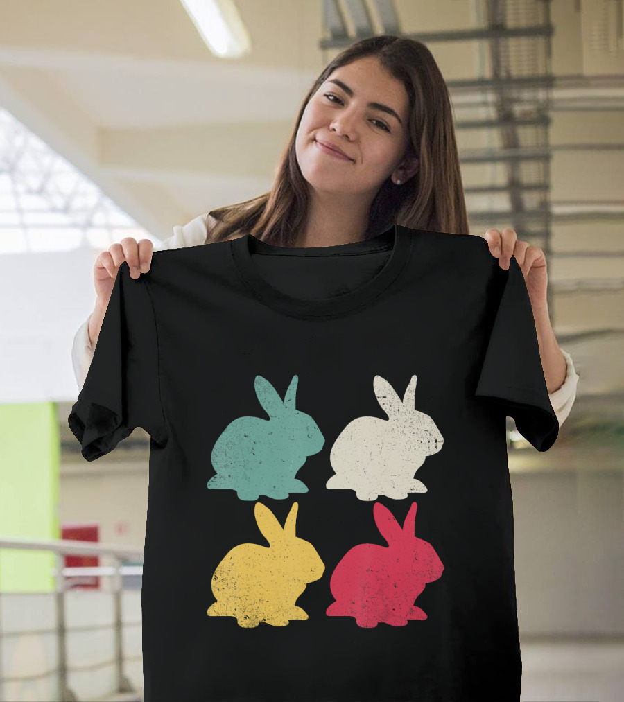 Retro Colorful Easter Bunny Rabbit Quartet T-Shirt