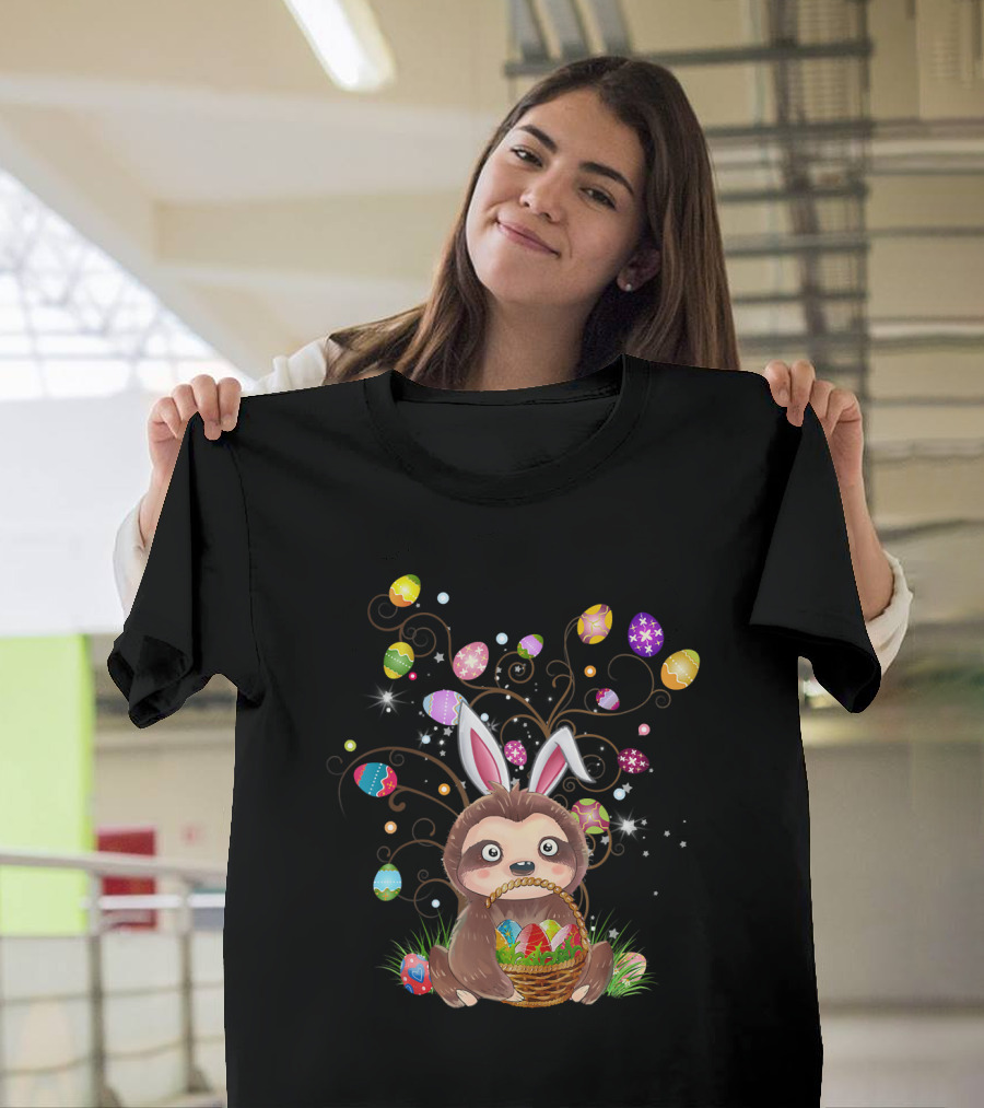 Sloth Bunny with Easter Eggs and Tree Branches T-Shirt