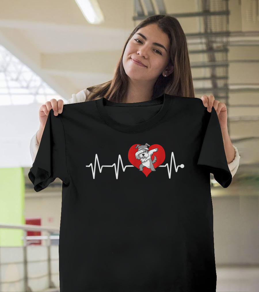 Dabbing Schnauzer Heartbeat Funny Schnauzer T-Shirt