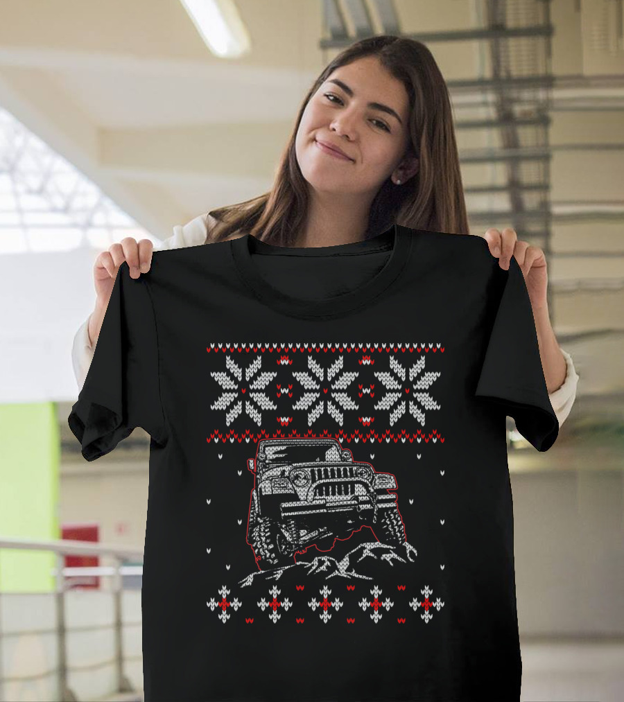 Jeeps Lover Ugly Christmas 4WD Off Road Snowflake Knitted T-Shirt