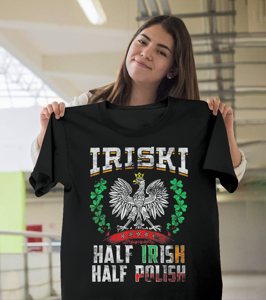 Iriski Half Irish Half Polish Vintage Shamrock Eagle Crest T-Shirt