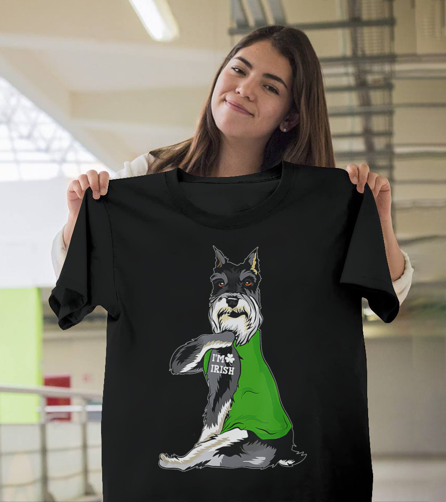 Schnauzer Dog I'm Irish Tattoo with Shamrock T-Shirt