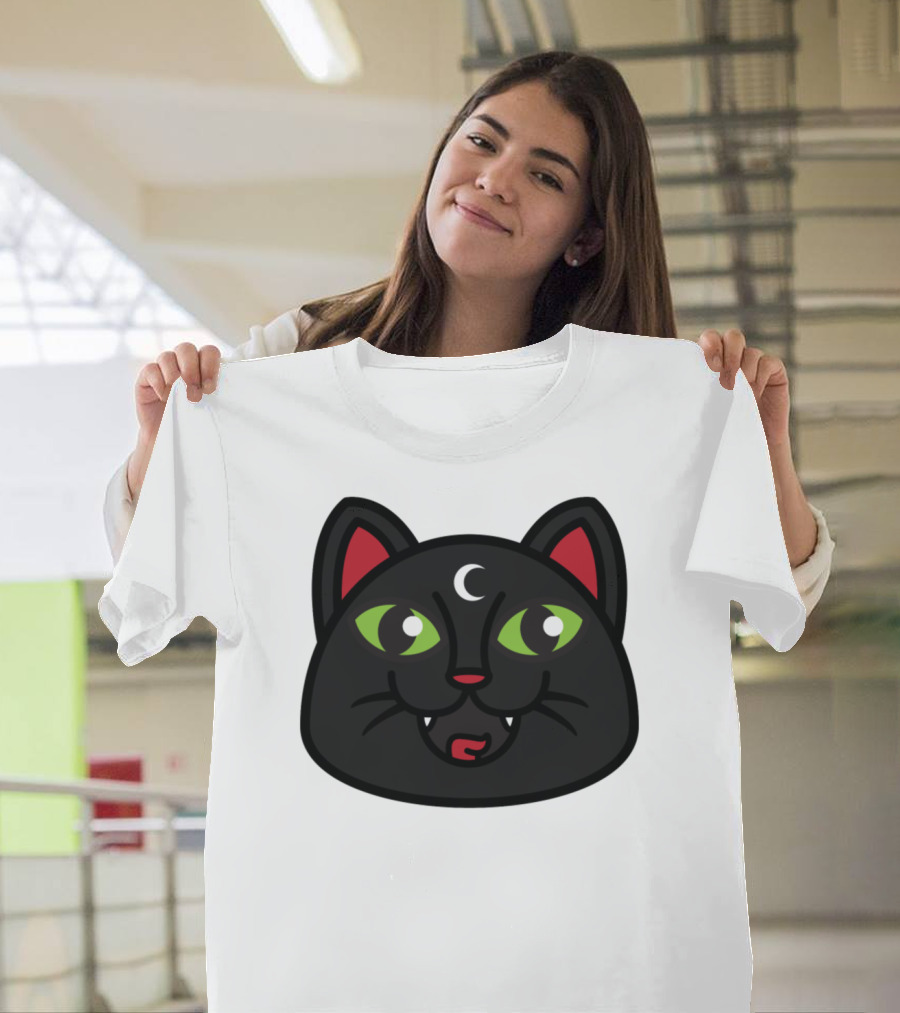 Halloween Cat Moon Eyes Fangs T-Shirt