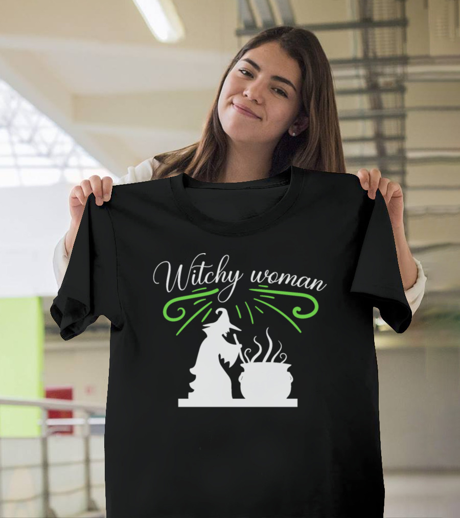 Witchy Woman Stirring Cauldron Halloween Magic T-Shirt