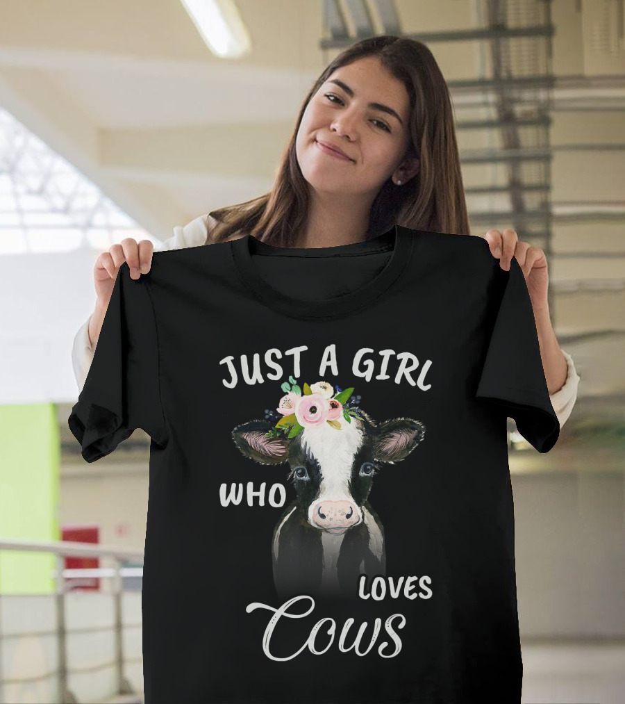 Just A Girl Who Loves Cows Floral Watercolor T-Shirt
