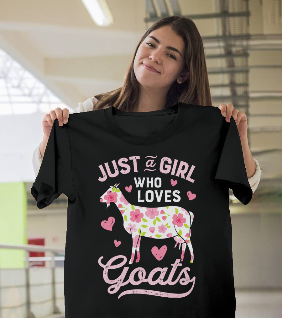 Just A Girl Who Loves Goats Floral Pattern Hearts T-Shirt