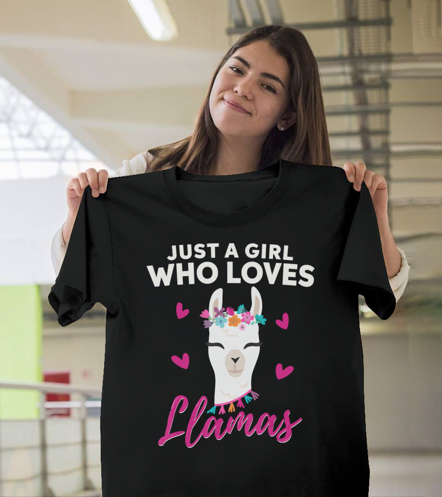 Just A Girl Who Loves Llamas Llama Love Heart T-Shirt