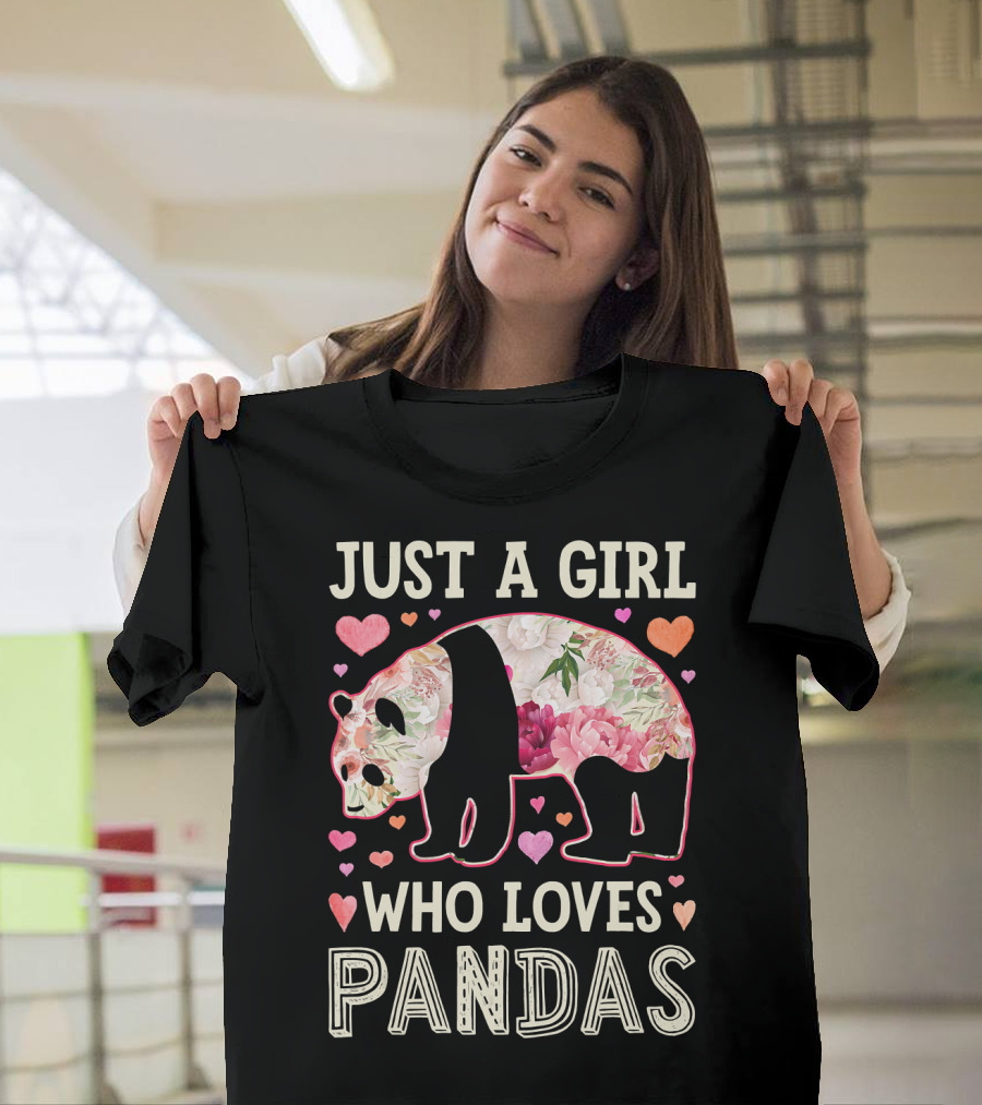 Just A Girl Who Loves Pandas Floral Heart T-Shirt