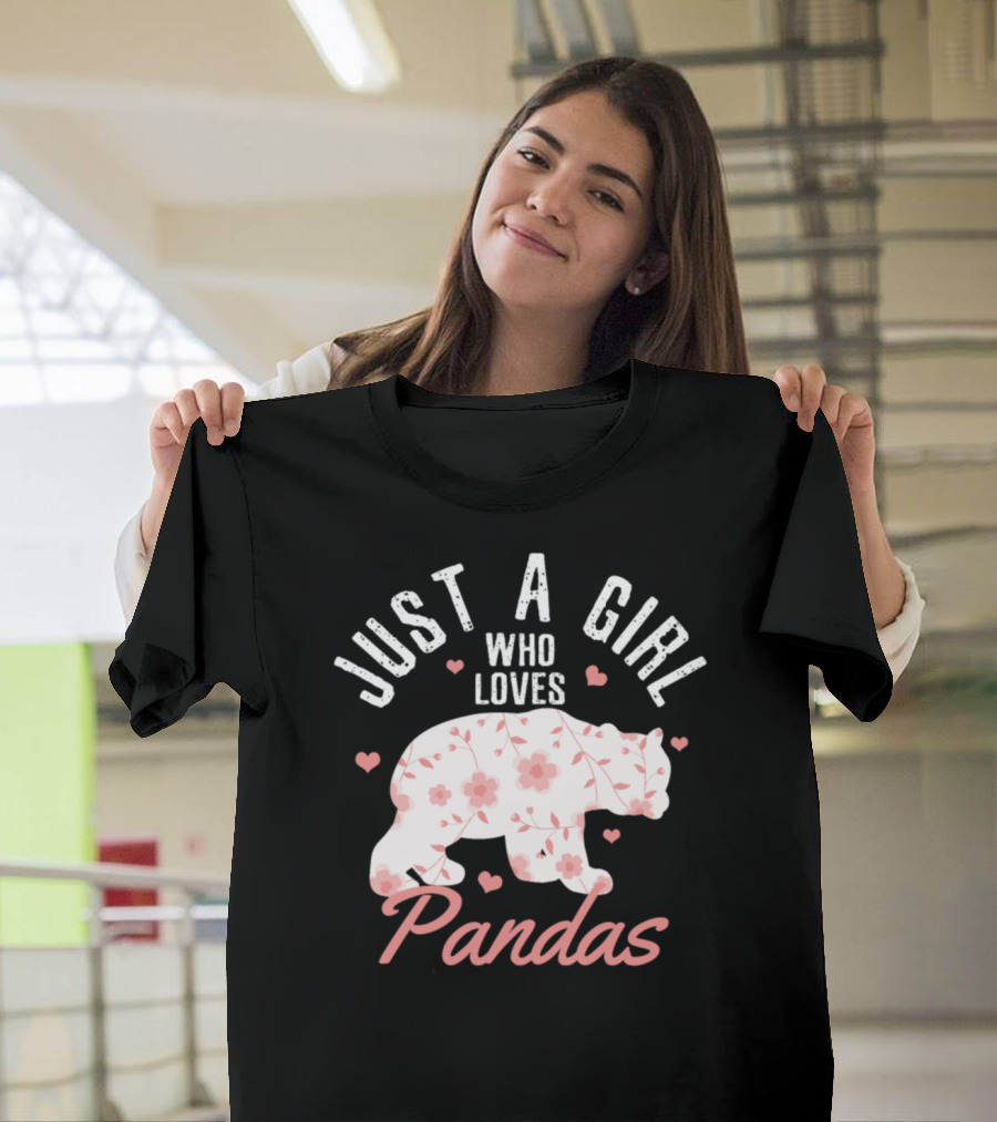 Just A Girl Who Loves Pandas Floral Heart Motif T-Shirt