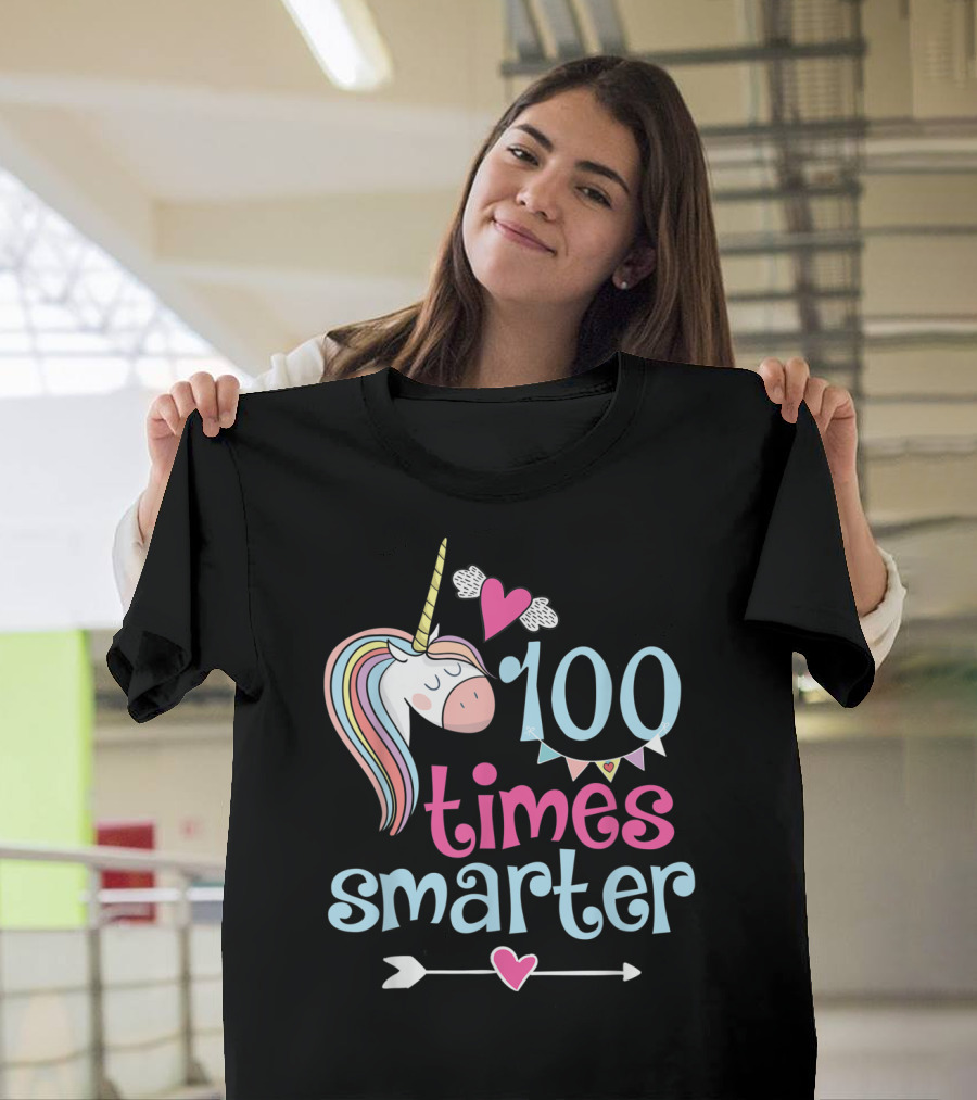 100 Days of School 100 Times Smarter Unicorn Arrow Heart T-Shirt
