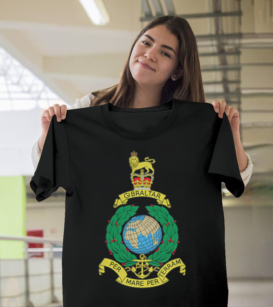 Royal Marines Corps UK Military Veteran Gibraltar Per Mare Per Terram T-Shirt
