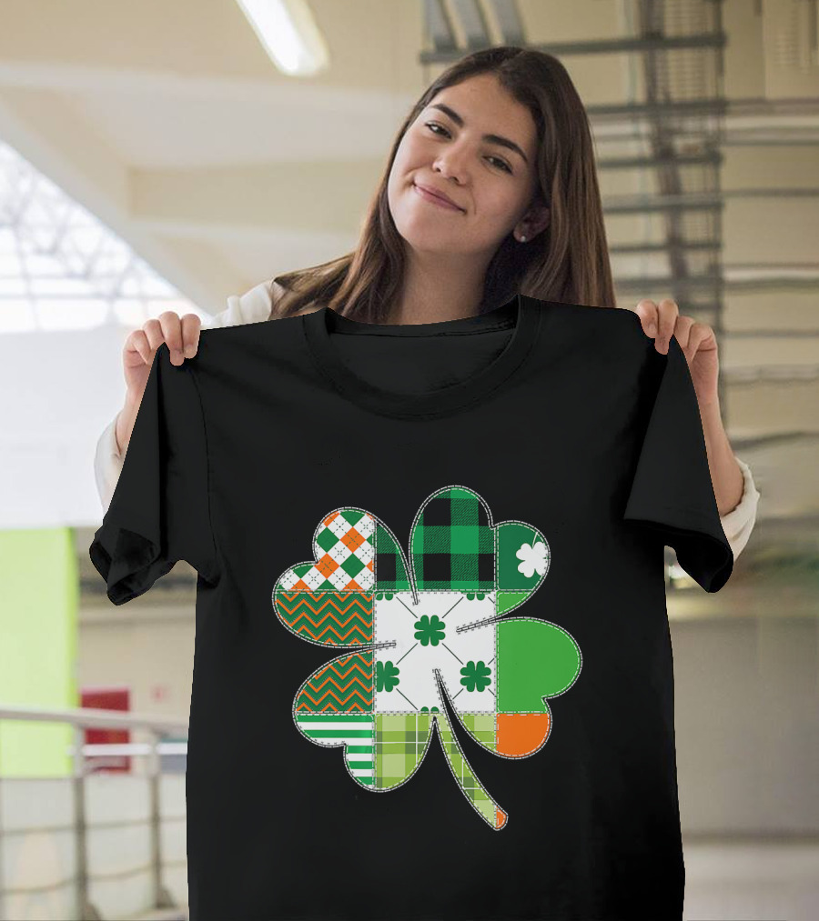 Green Plaid Shamrock Patchwork St Patricks Day Girls T-Shirt
