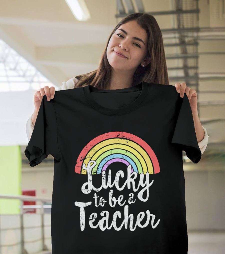 Lucky to Be a Teacher Rainbow St Patricks Day T-Shirt