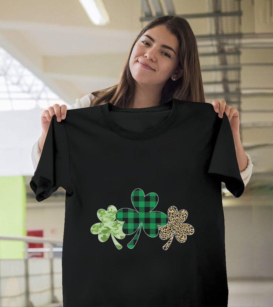 Plaid Shamrock Leopard Camouflage Trio T-Shirt