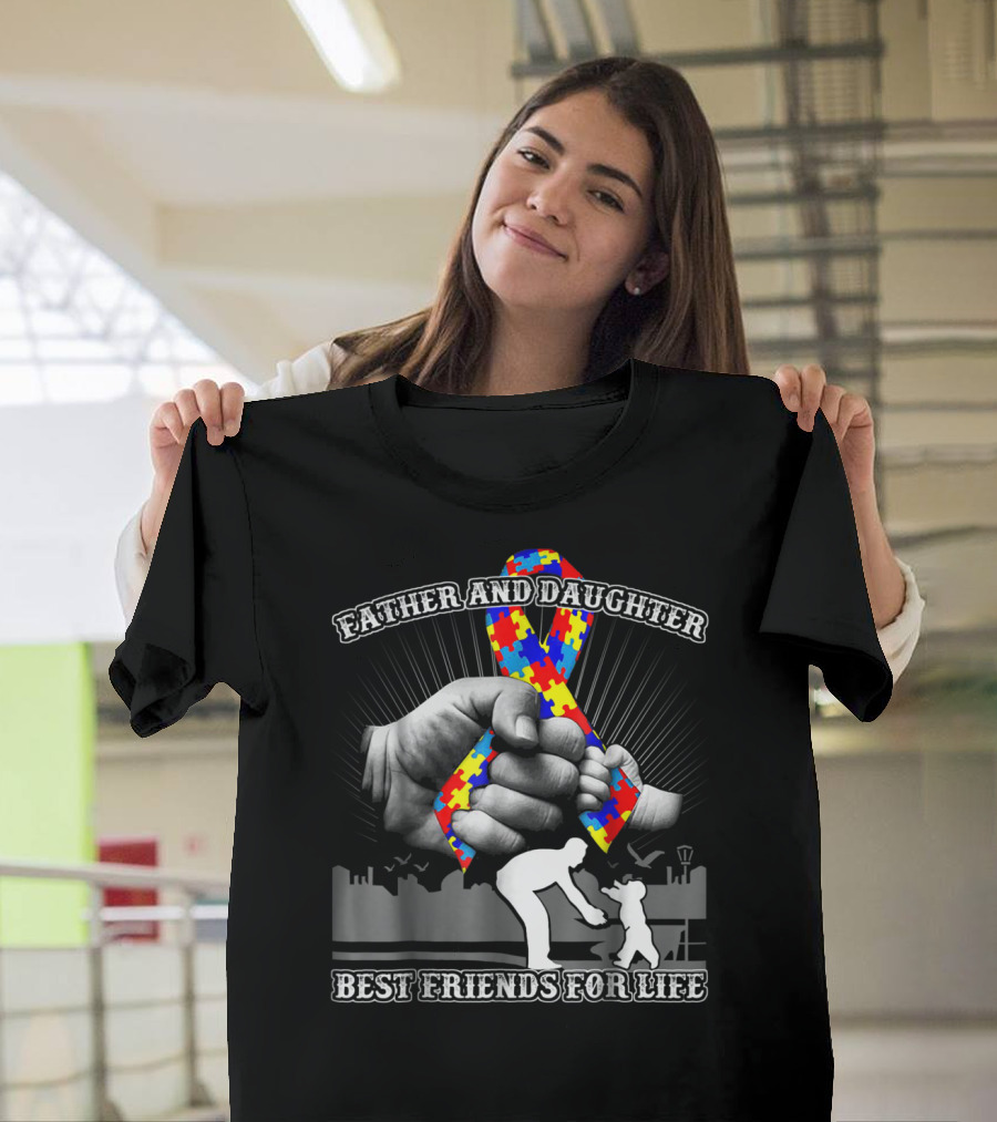 Father And Daughter Best Friends For Life Autism Puzzle Ribbon T-Shirt