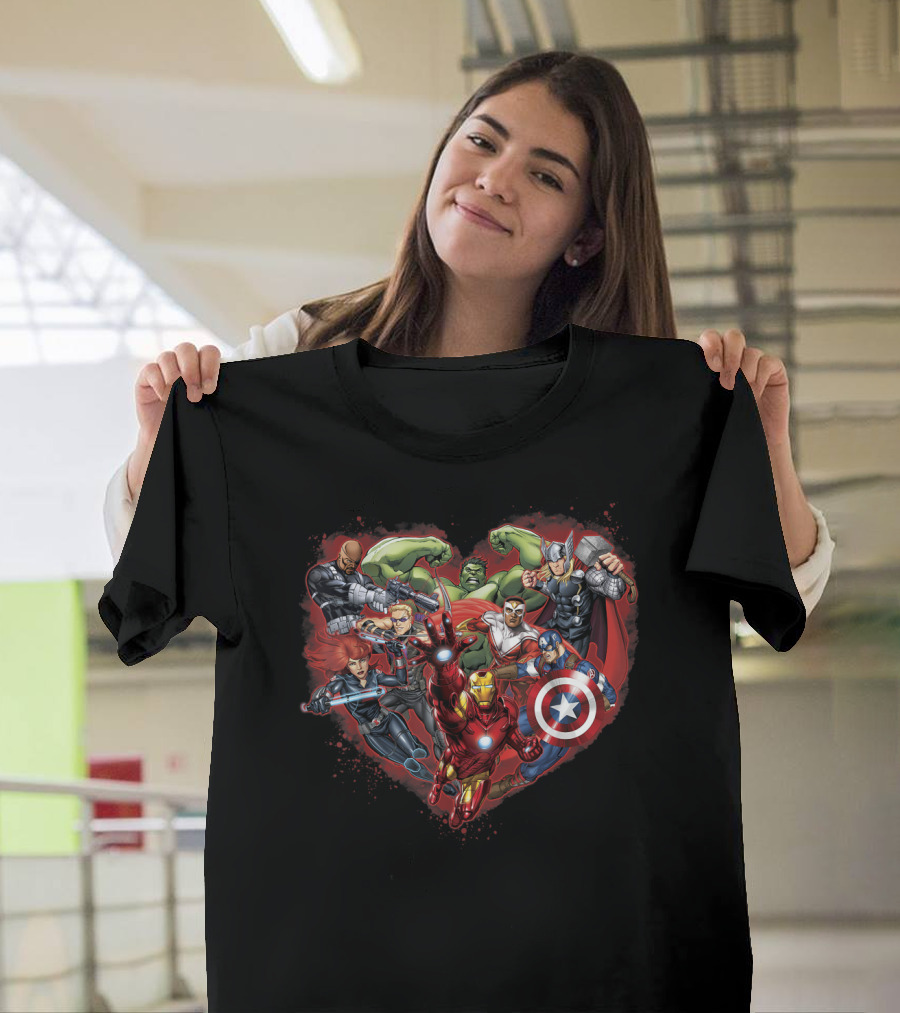 Marvel Avengers Heart-Shaped Superhero Group Valentine T-Shirt