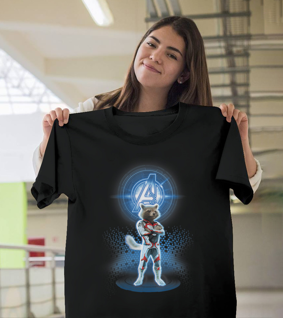 Marvel Avengers Endgame Rocket Quantum Avenger Symbol in Suit T-Shirt