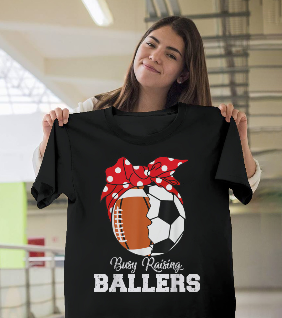 Busy Raising Ballers Rugby Soccer Bow T-Shirt
