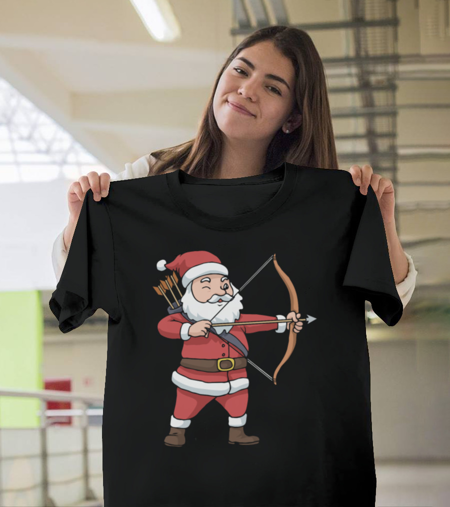 Christmas Santa with Archery Bow and Arrows T-Shirt