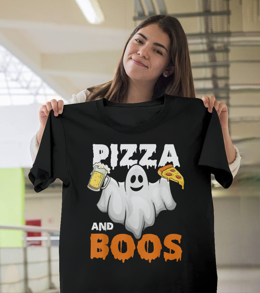 Halloween Pizza and Boos Funny Ghost Drinking Beer and Eating T-Shirt