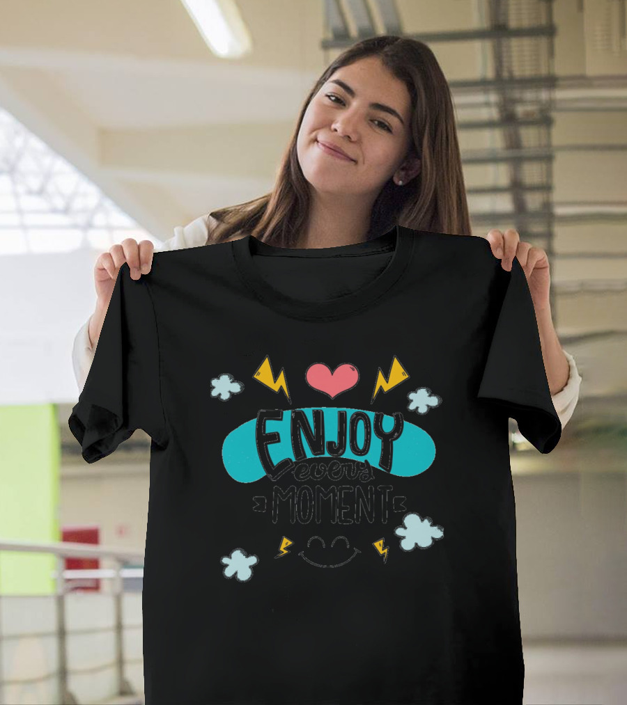 Enjoy Every Moment Heart and Lightning Cloud T-Shirt