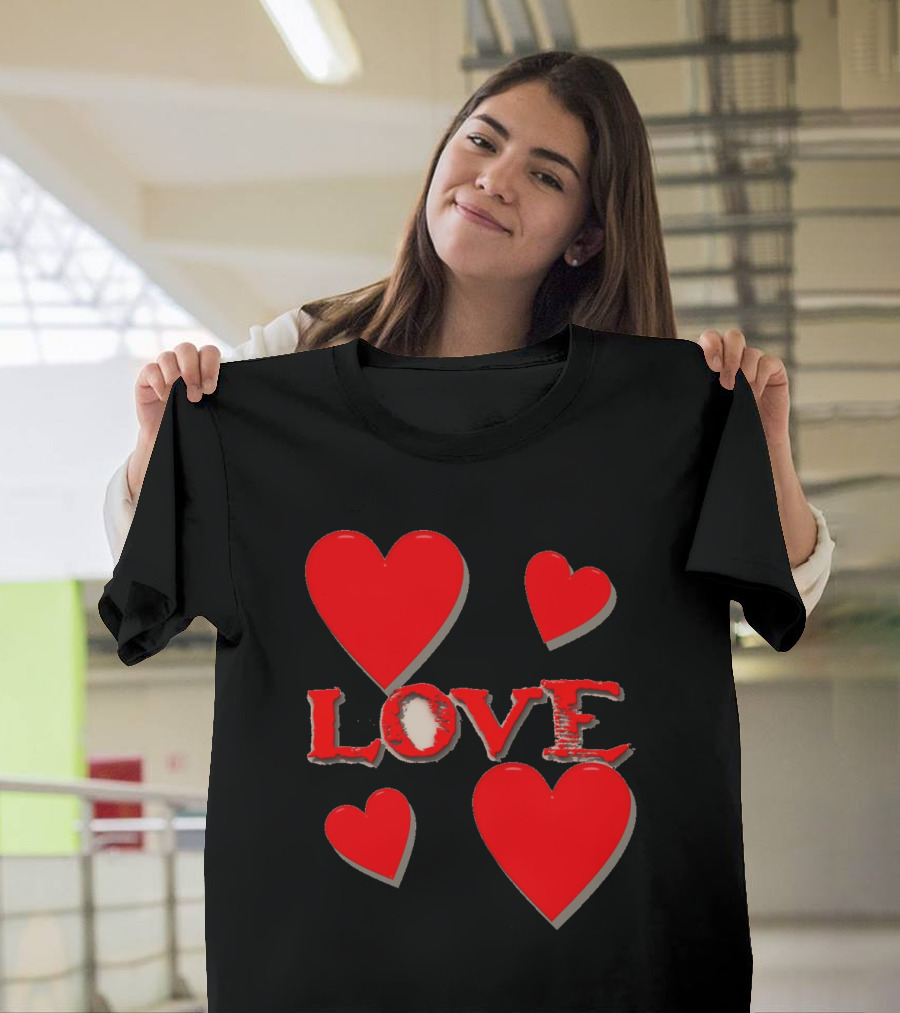Valentine's Collection Love Red Hearts and Love Text T-Shirt