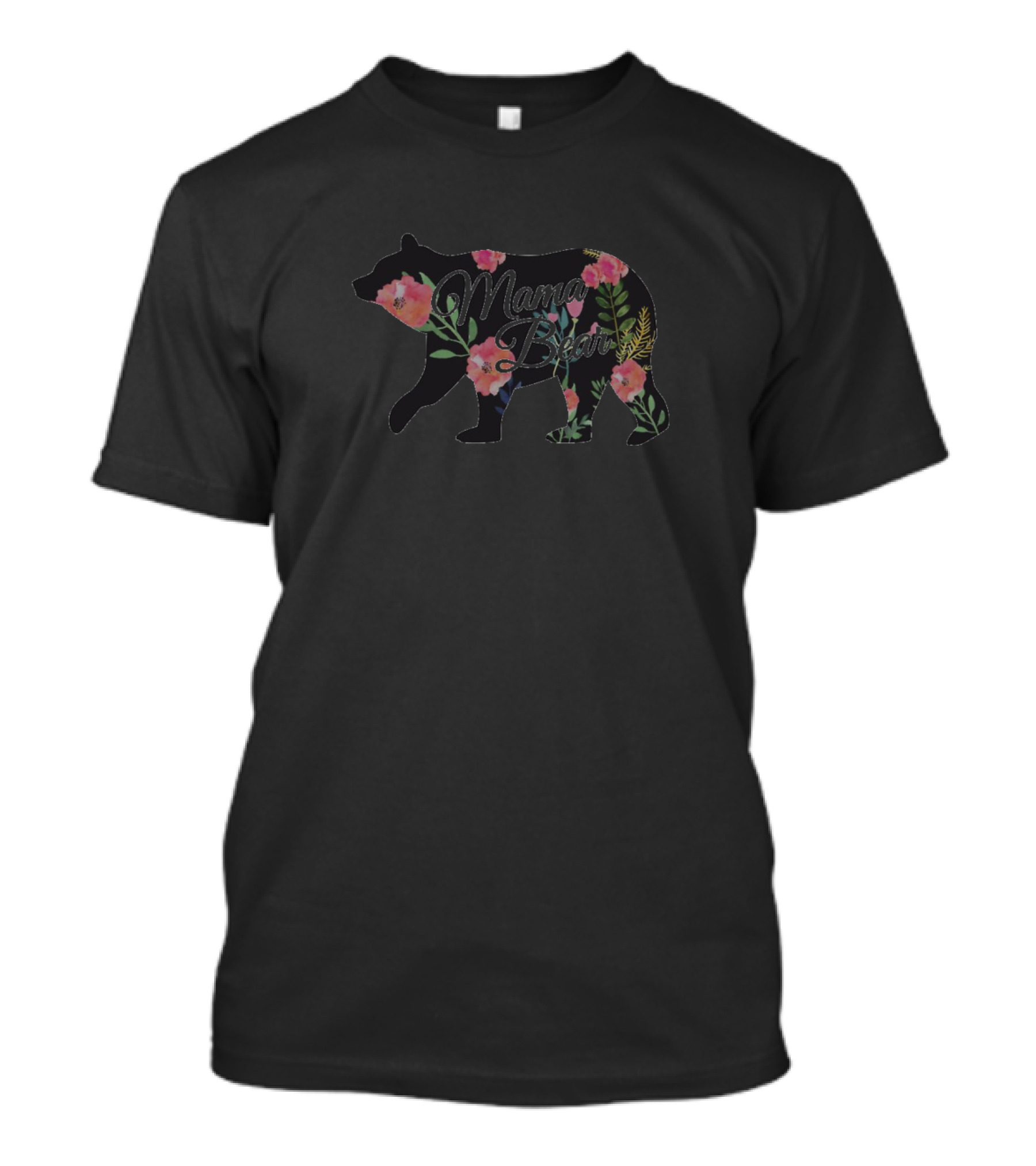 Mama Bear Floral Women's Silhouette With Pink And Green Botanical Elements T-Shirt