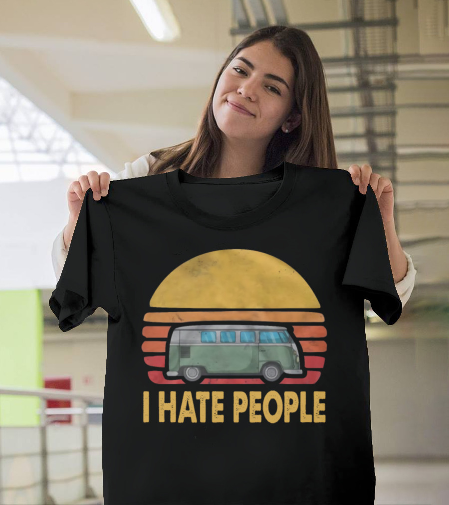 I Hate People Camper Van Retro Sunset T-Shirt