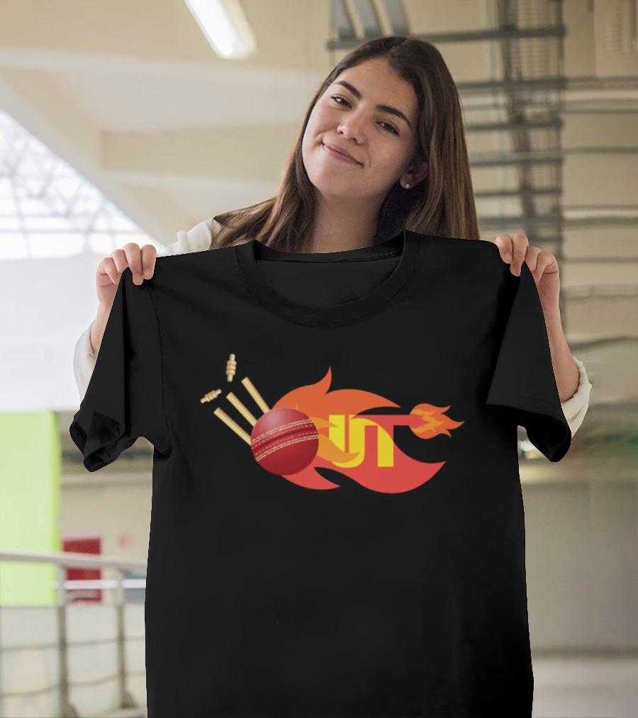 Cricket Ball on Fire with Stumps and Bails Flying T-Shirt