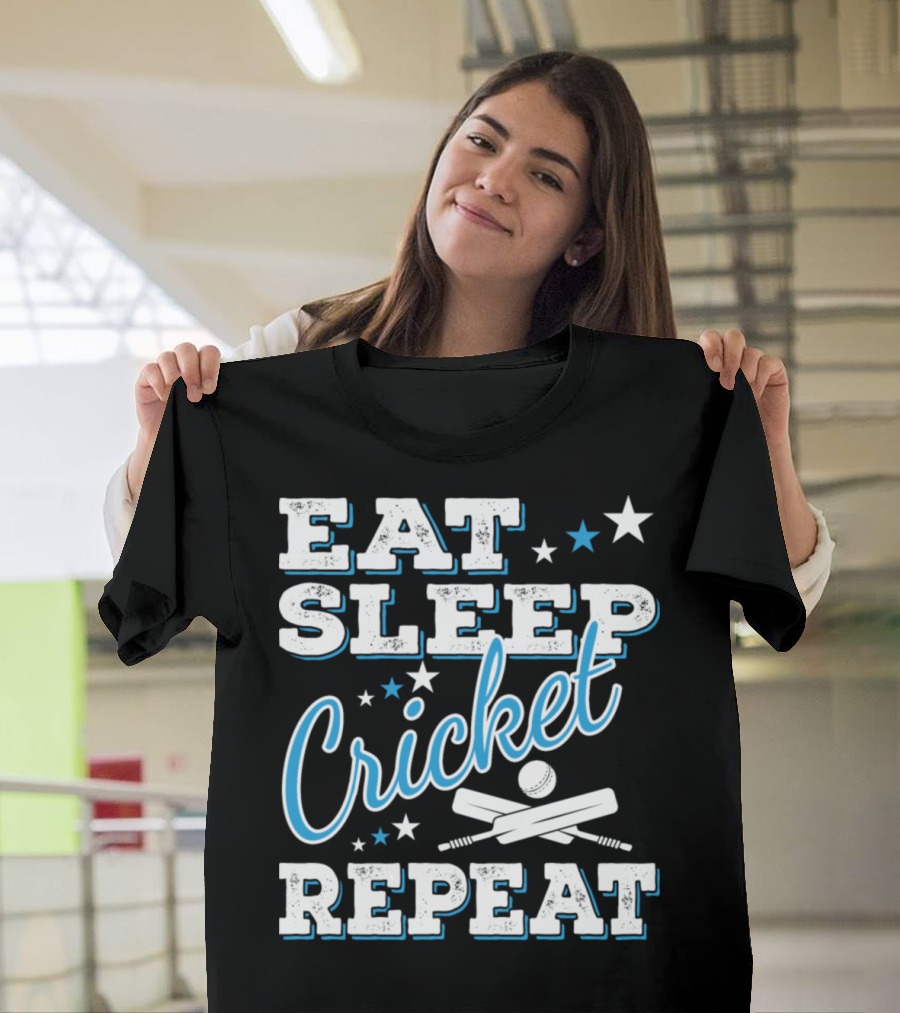 Eat Sleep Cricket Repeat Fun Quotes Players Teams T-Shirt